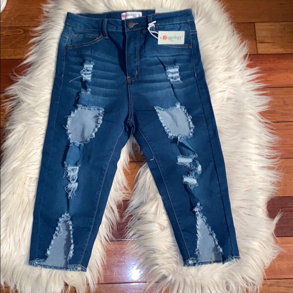 Long distressed denim shorts